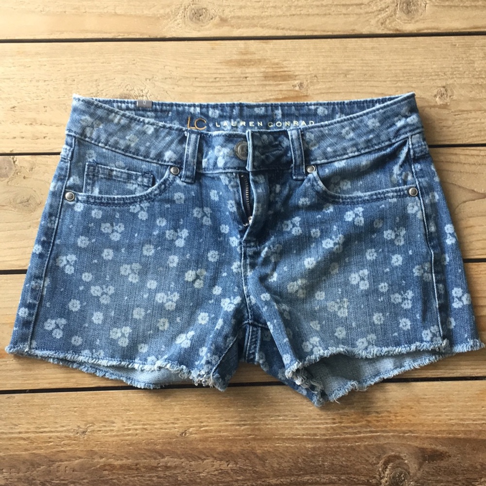 Lauren Conrad Floral Raw Hem Denim Shorts
